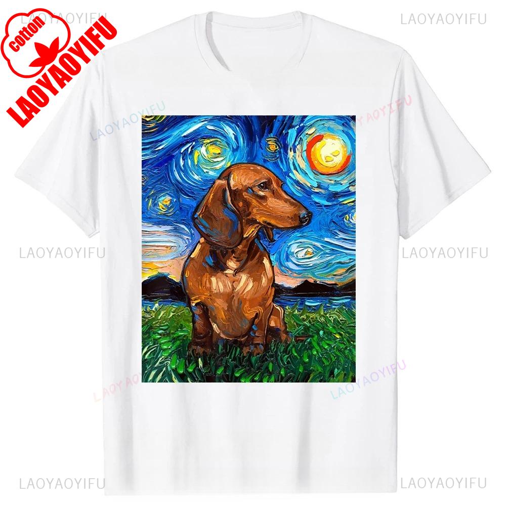 Brown Short Hair Dachshund Dog Art Men T Shirts Graphic High Quality Cotton Streetwear Short Sleeve Birthday Tshirt Clothing