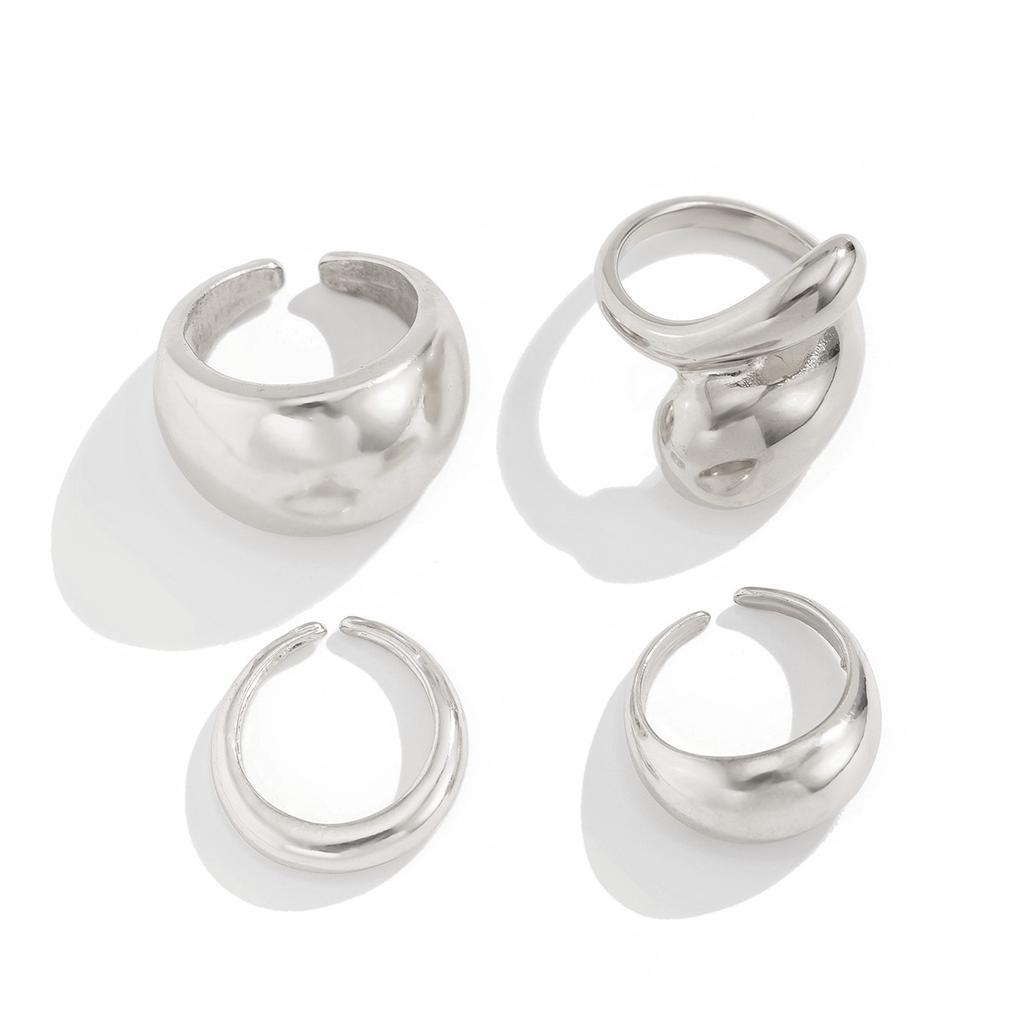 Ingemark Trendy Exquisite Irregular Geometric Rings Set Women Creative Simple Metal Opening Finger Ring Aesthetics Jewelry Gift