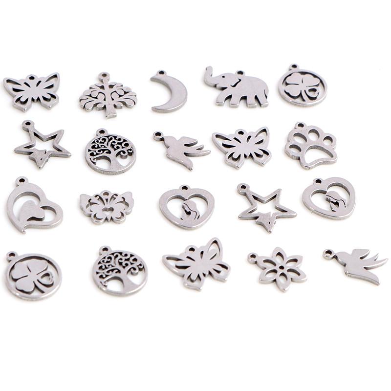 30pcs/lot No Fade Charms 316 Stainless Steel Butterfly tree heart Charms handmade Craft pendant Jewelry Making,DIY for necklace