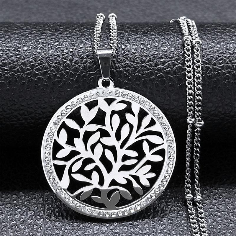 Fashion Tree of Life Stainless Steel Necklace Gold Color Crystal Pendant Necklaces Elegant Women Girl Jewelry Gifts N76S01