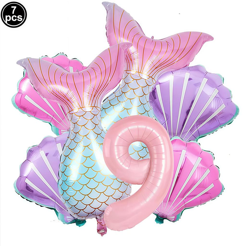 Little Mermaid Party Balloons Set 32Inch Number 1-9 Foil Balloon Mermaid Ocean Theme Girl Birthday Party Decoration Baby Shower