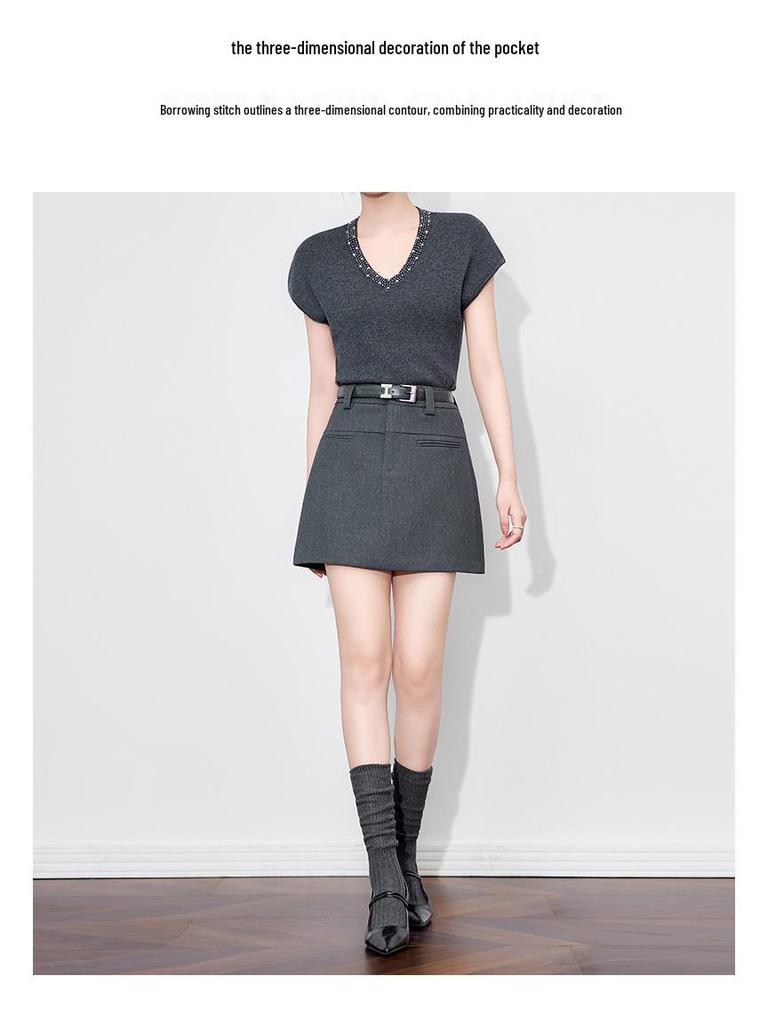 Retro Style Tencel Wool A-Line High Waist Skirt - Women's Autumn Collection