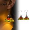 Leichte, bequeme Ohrringe für den täglichen Gebrauch, Retro-Mini-Hängelampenform für Damen, Muster wie Buntglas, Neuheits-Schmuck, Jahrestagsgeschenke