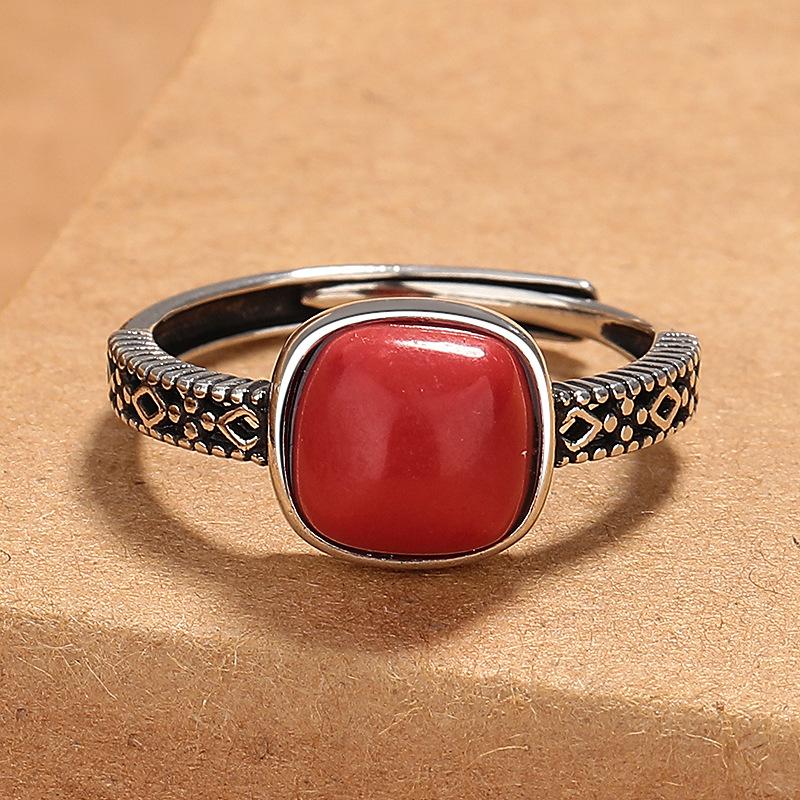 925 Sterling Silver Red Gemstone Ring Flowers Adjustable Simplicity Fashion Exquisite for Women Jewelry Wedding Gifts