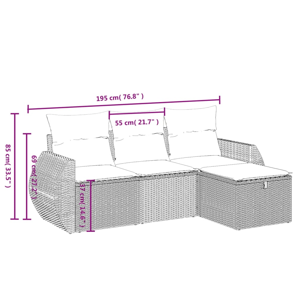 4 Piece Garden Sofa Set with Cushions Beige Poly Rattan