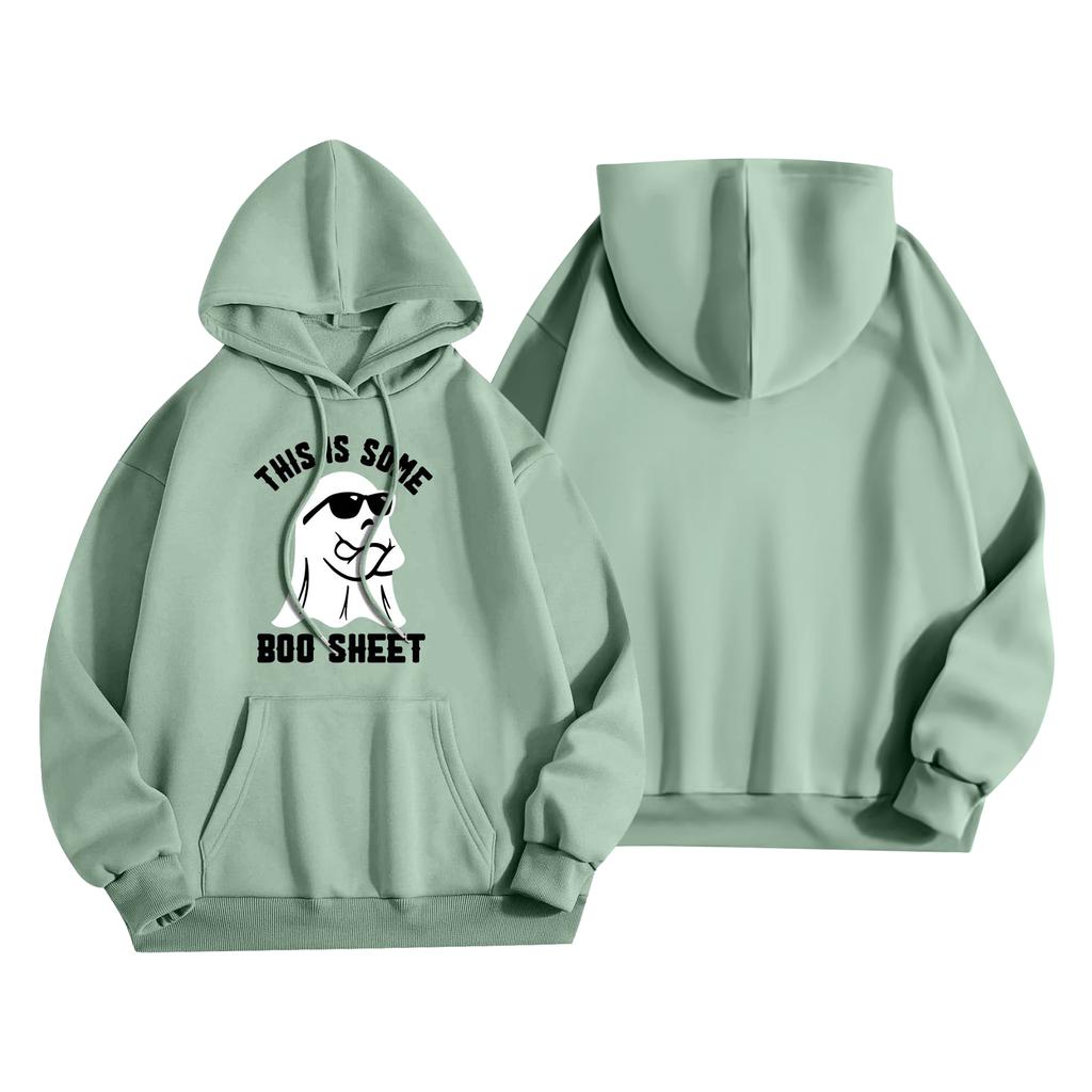 Damenmode Damen Leichter Langarmpullover mit Taschen Preppy Graphic Hoodie