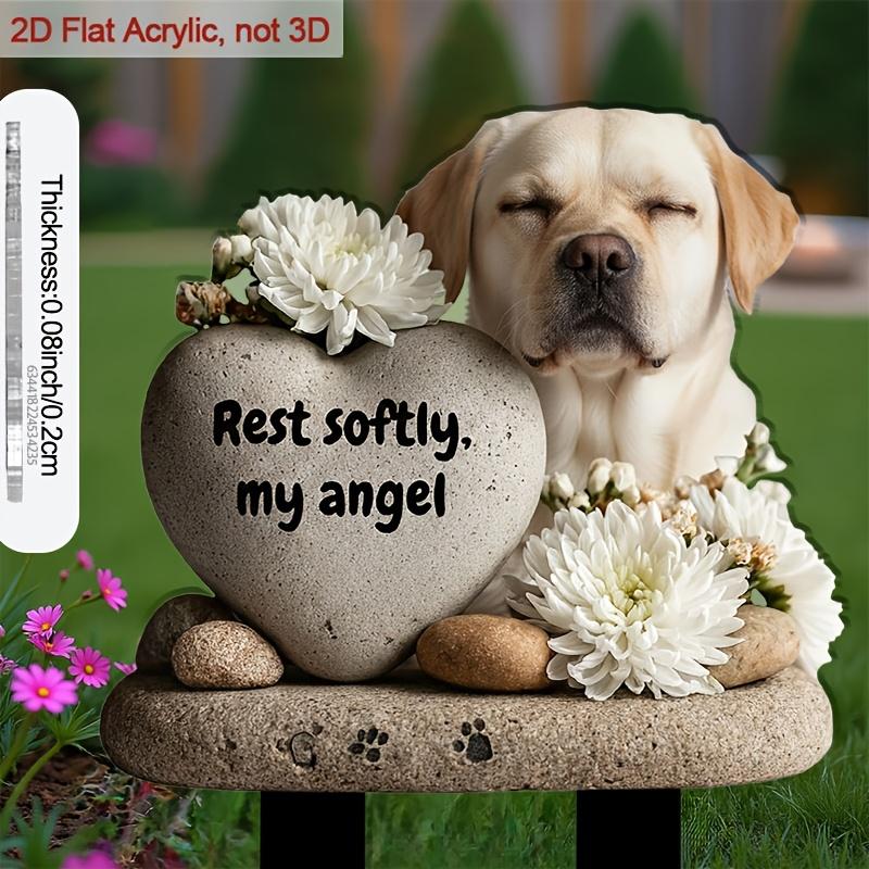 Acrylic Dog Memorial Plaque with Heart Stone Decor, 2D Flat Design for Garden & Small Dog Area, with Planter Ornament, Ideal Outdoor Yard Decoration