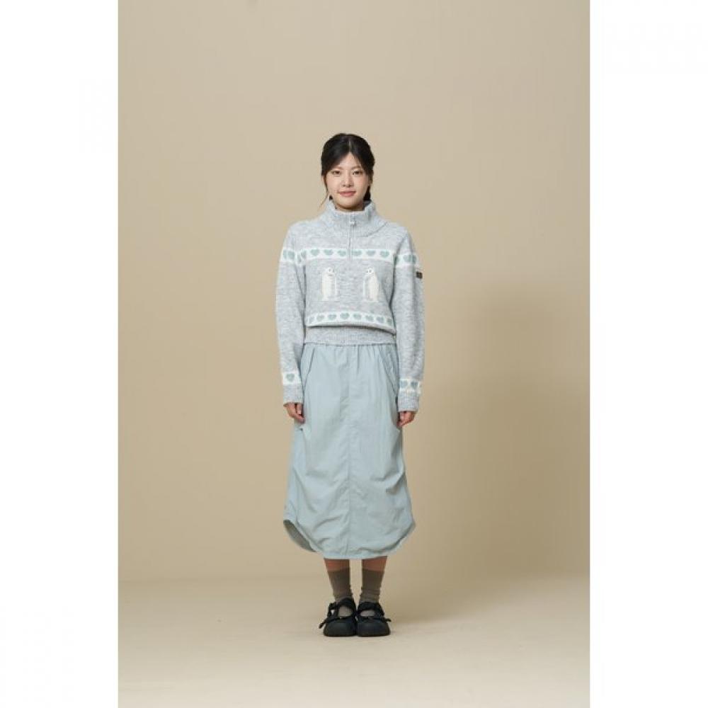 Heart Penguin Half Zip Sweater  Gray 