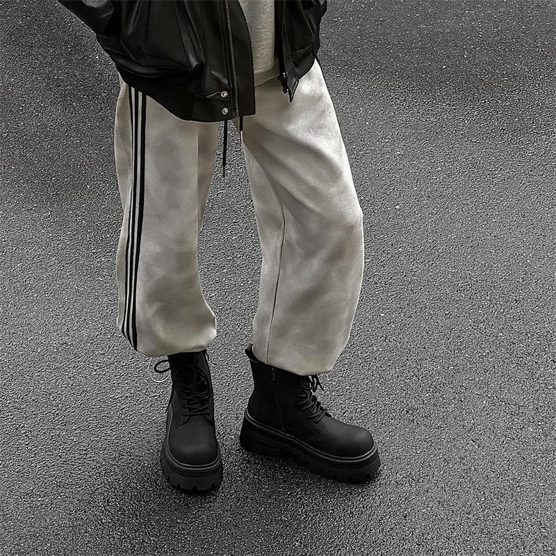 Fashion 2025 New British Style Men's Short Boots Autumn New Men's Boots Platform Boots Fashionable Black High Top Leather Shoes for Men