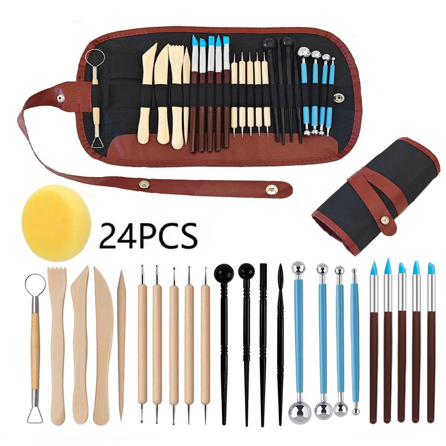 61/43/24-piece Clay Pottery and Sculpture Carving Tool Set for Soft Polymer Modeling