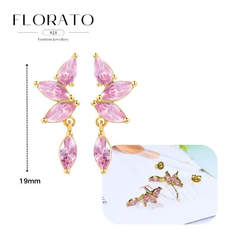 Luxurious Geometry 925 Silver Ear Needle Pink Series Zircon Pendant Hoop Earrings Sweet Fashion Wedding Jewelry Gifts
