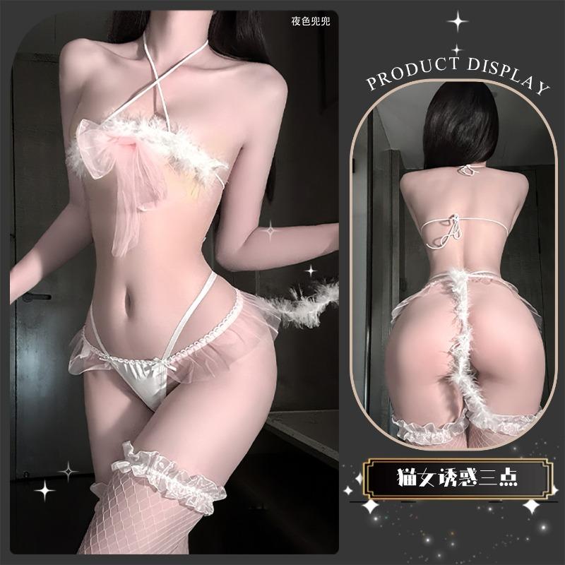 Sexy Lingerie Three-point Pussy Uniform Seduction Open Crotch Free One-piece Pajamas Set Batch Lace Charm