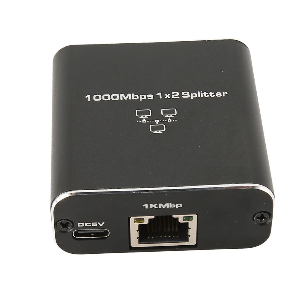 Gigabit Splitter 1000Mbps 1 in 2 Out RJ45 Port Aluminum Alloy Network Splitter for PC Laptop Router