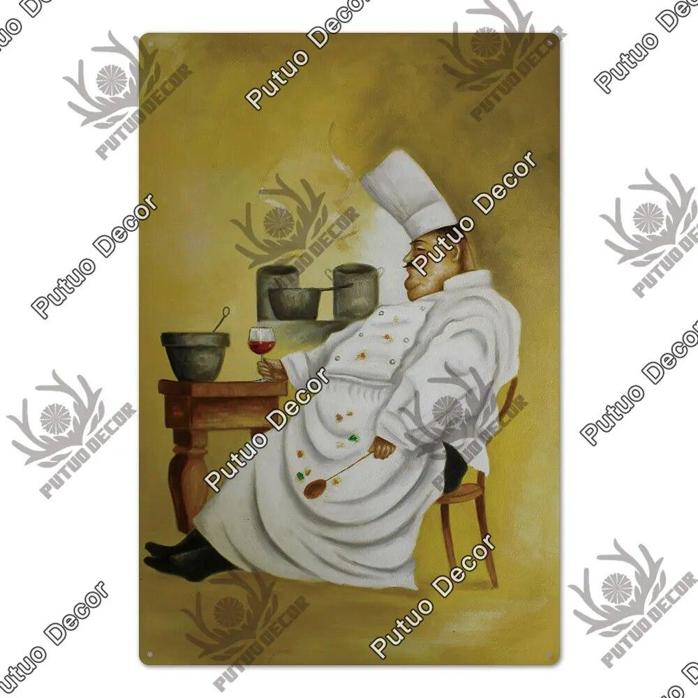 Putuo Decor Chef Metal Painting Retro Tin Sign Cook Kitchen Vintage Wall Decor Restaurant Diner Bistro
