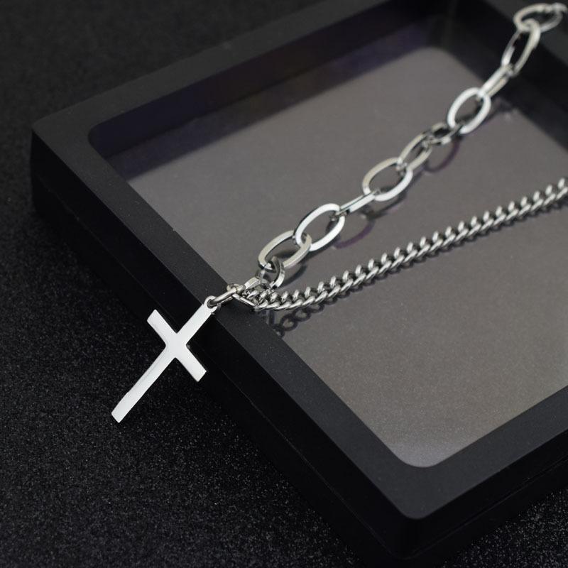 1pcs Alien Pendant Stainless Steel Necklace For Men Women Jewelry Cross Charm Asymmetry Chain Necklace Punk Accessories Choker