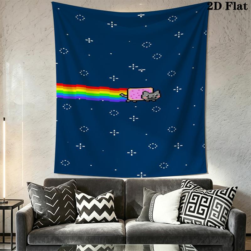 Nyan Cat Wandteppich Ästhetischer Wandbehang Gedruckter Stoffdecke Dekorative Wandteppiche für Schlafzimmer Wohnzimmer Heimdekoration
