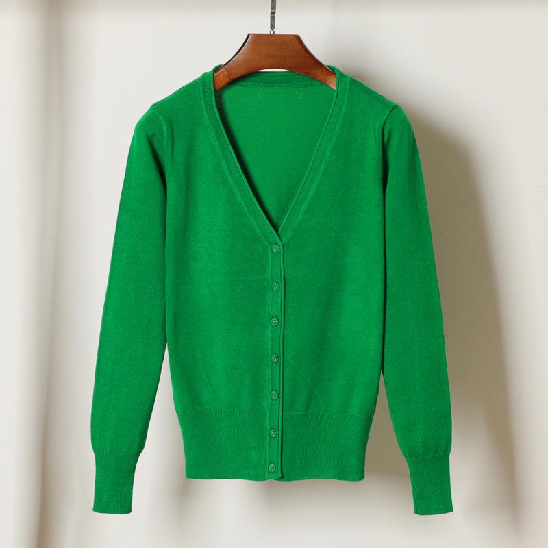 Korean V-Neck Knitted Cardigan: Women's Long Sleeve, Versatile Spring & Autumn Top.