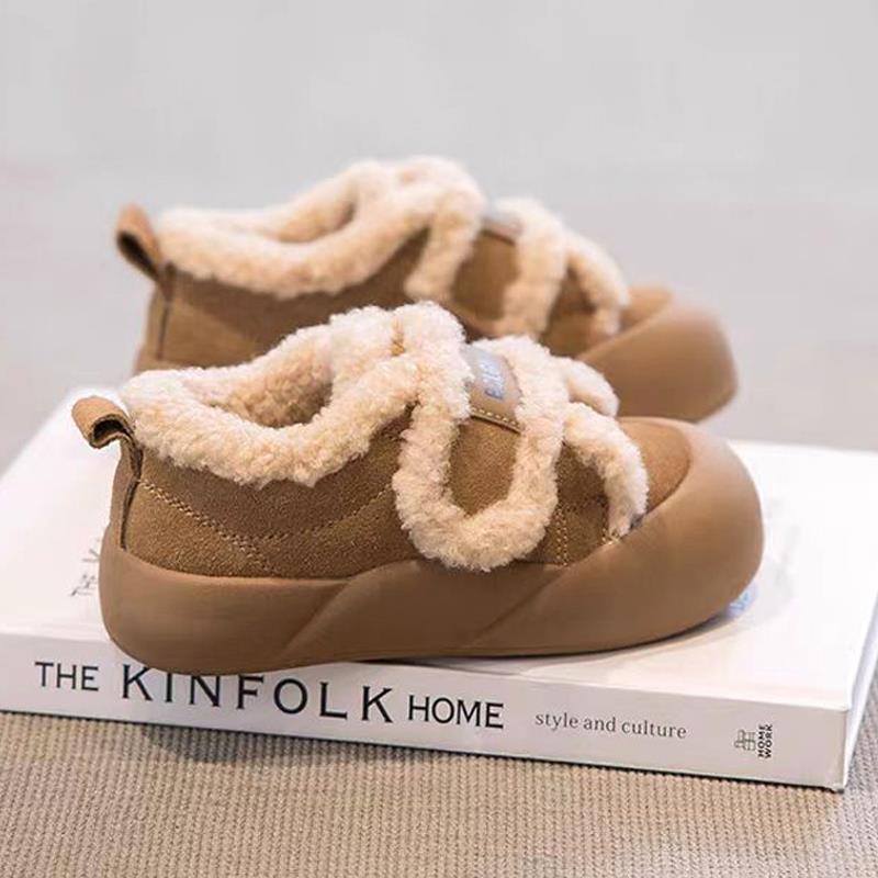 New style girls' large cotton shoes for autumn and winter, plush-lined warm children's sports furry shoes, non-slip girls' snow shoes
