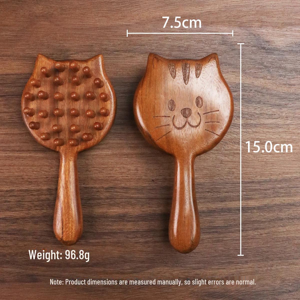 

Массажная расческа с длинной ручкой из сандалового дерева с рисунком кота - парикмахерский инструмент из цельного дерева Cat long handle tooth comb