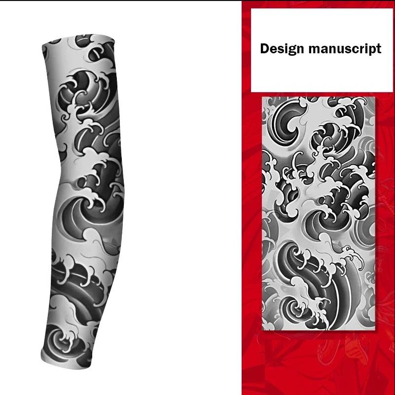 

1 шт., мужские длинные летние рукава с татуировкой, бесшовные нарукавники, солнцезащитный чехол, уличные перчатки для вождения, ледяной шелк, женские рукава на руку One Size