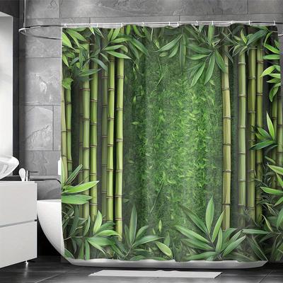 One Piece Bamboo Forest Shower Curtain with Green Bamboo and Leaves Woven Design, Suitable for All Seasons, Bathroom Decoration