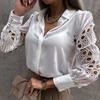 White Sexy Lace Hollow Out Women Blouse Spring Black Vintage Button Up Shirts Top Long Sleeve Mesh Design Tops