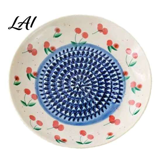 Kitchen Grater Tool Ceramic Garlic Plate Fruit Print Ginger Cheese Manual Grinder Vegetables Multi-function Mincer Dish for Onion Lemon,