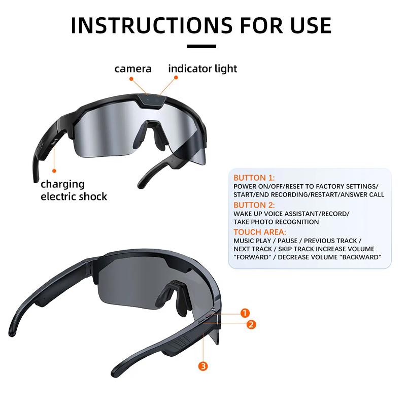 Outdoor Smart Glasses 1200P HD Camera 8MP Sensor 30MP Photo WiFi Sync Bluetooth 5.3 Audio Sunglasses Anti-shake Dual Mic ENC Mic
