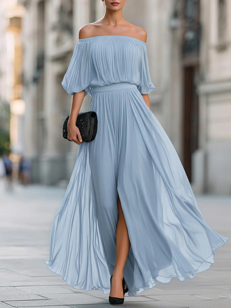 Nuovo vestito estivo sexy da donna in chiffon plissettato senza spalle 2026