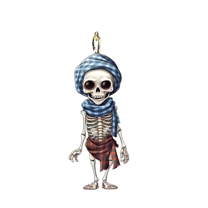 Acrylic Themed Halloween Checkered Scarf Design Skull Pendant For Car Interior