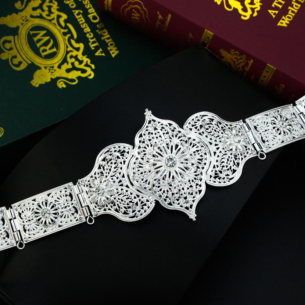 Chic Caucasus Women Belt Bride Wedding Jewelry Turkey  Abaya Dress Belt Metal Flower Waist Chain Stage Props Jewelry