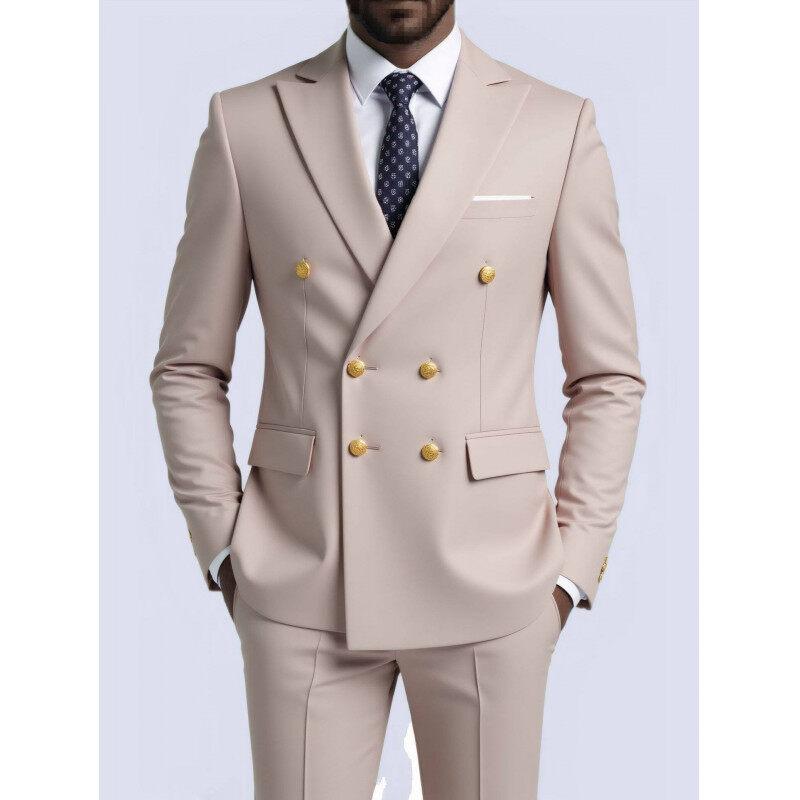 Fashion Men's Leisure Boutique Business Banquet Solid Color Wedding Double Breasted Slim Fit Suit Blazers Jacket