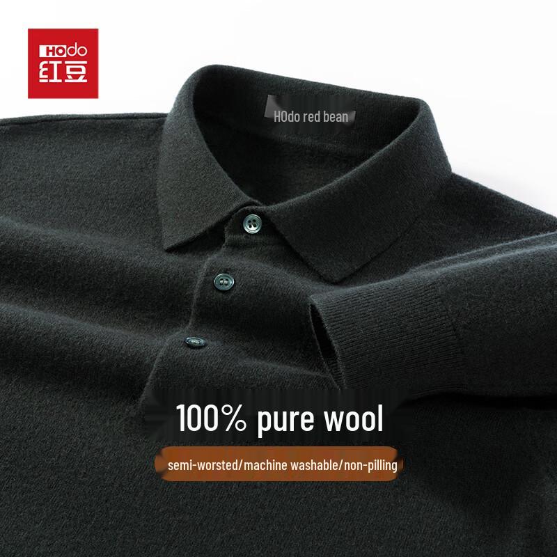 Hodo Men's 100% Pure Wool Machine Washable Polo Sweater