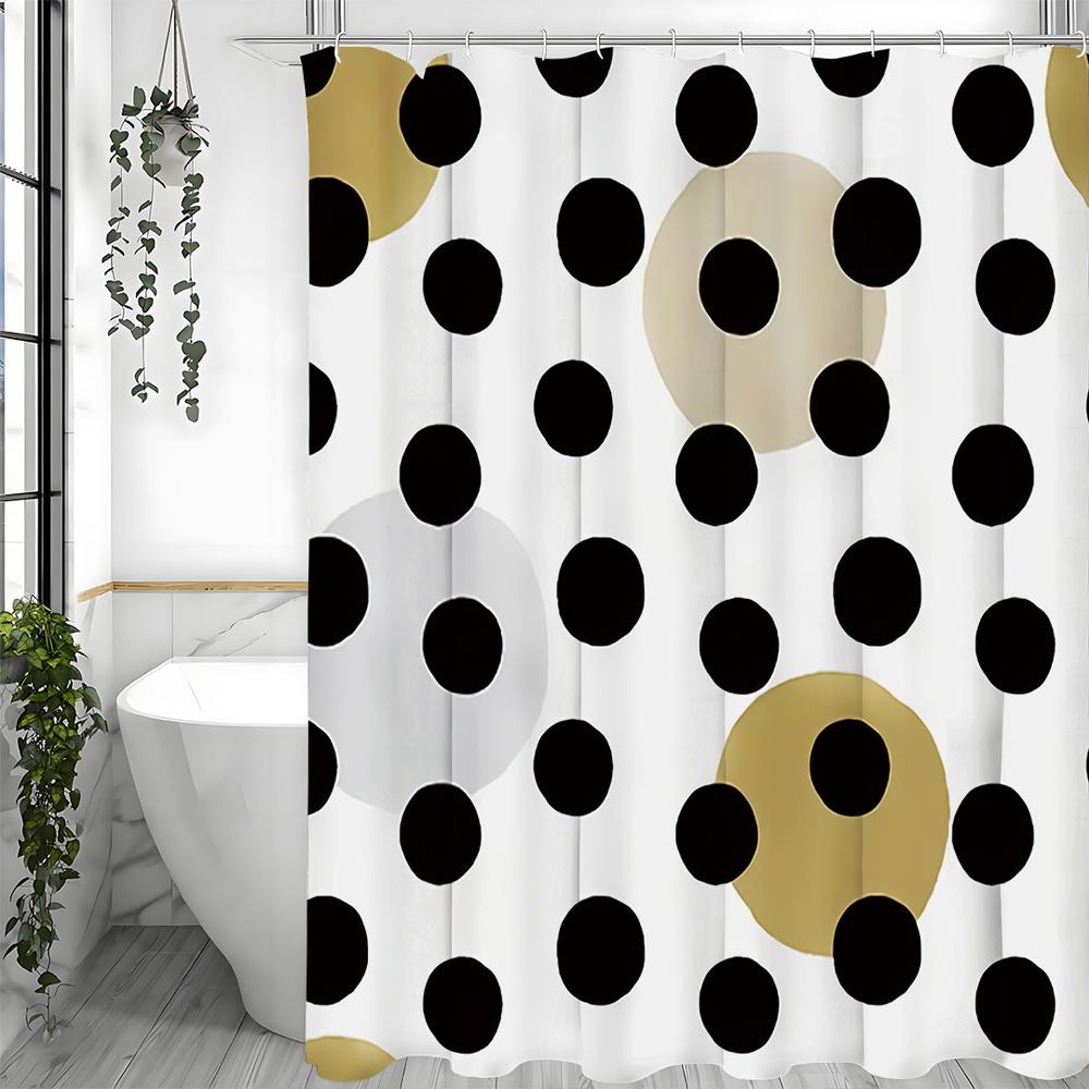 Black Polka Dot Shower Curtain, Bathroom Decorative Shower Curtain, Waterproof Shower Curtain with Hooks