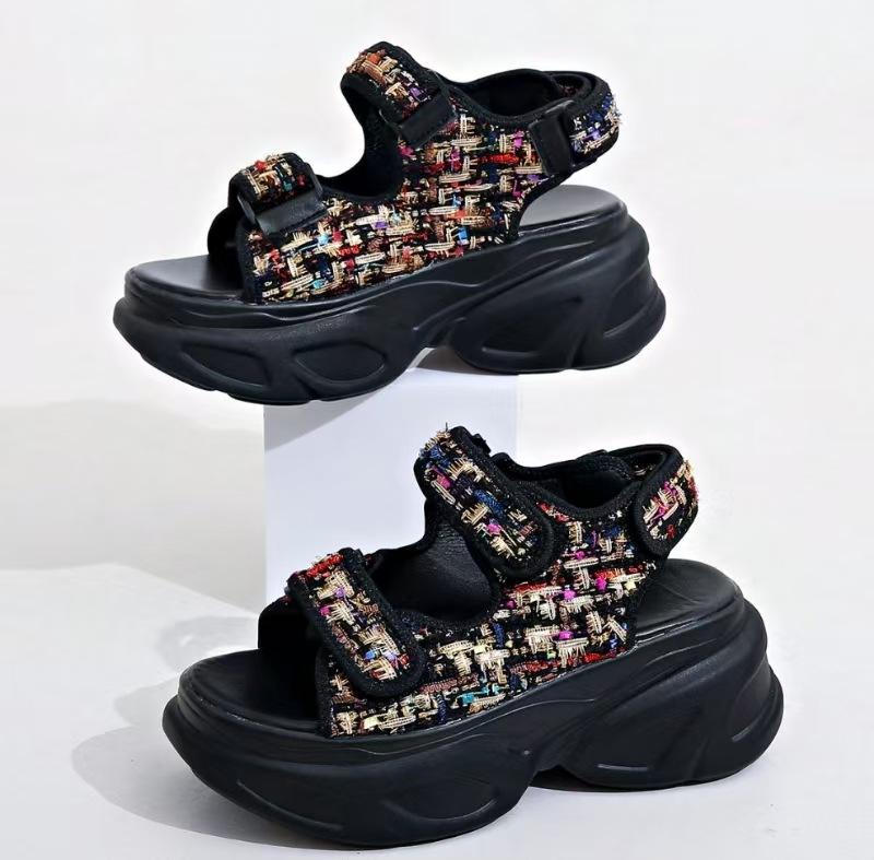 New casual sandals muffin Velcro large size foreign trade platform sandals denim women's shoes