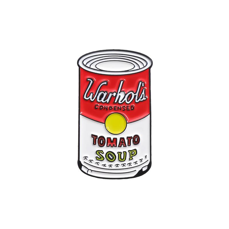 

Creative Design Cans Enamel Pins Custom Warhol s TOMATO SOUP Brooches Lapel Badges Jewelry Gift for Friends