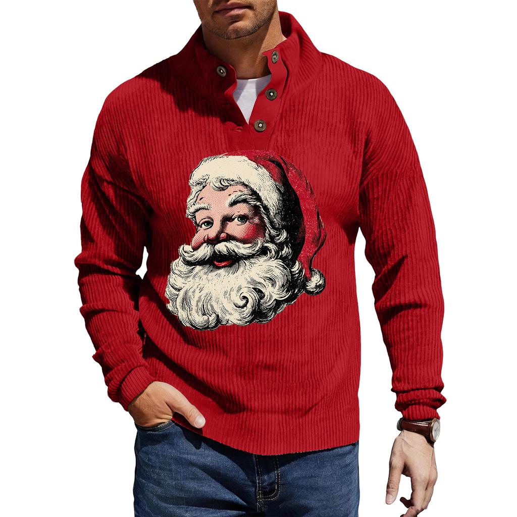 Męska koszula sztruksowa zapinana na guziki z nadrukiem świątecznym