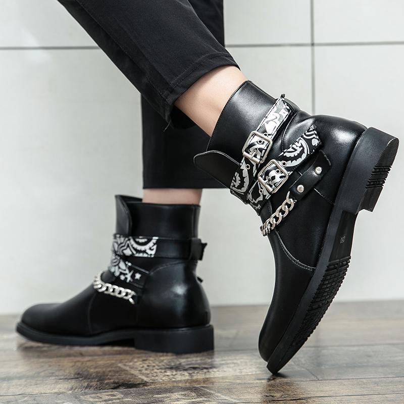 Fashion Men's Casual Sanded Leather Chain Sleeve Ankle Boots High Quality British Style Outdoor Office Working Men's Winter Boots