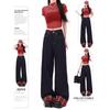 Korean Retro Plaid High-Waist Wide-Leg Jeans for Women - Autumn Plus Size Slimming Loose Fit