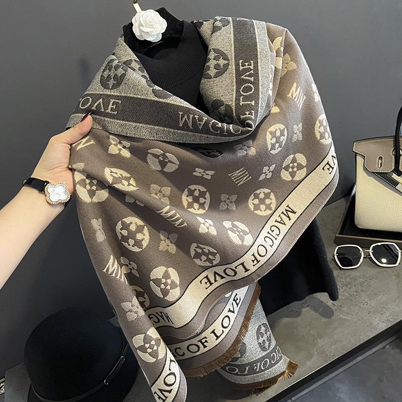 

New Korean Style Printed Faux Cashmere Scarf for Women Air Conditioned Shawl New Double Sided Thickened Scarf for Autumn and Winter 190*65cm