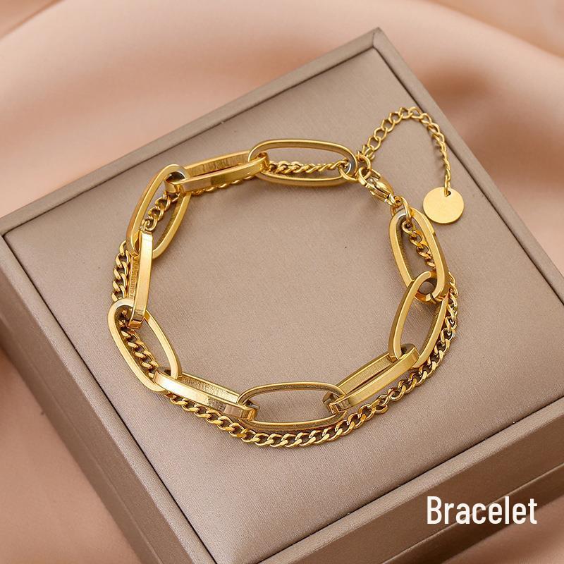 

Vintage Gold Titanium Steel Long Chain Pendant Double Layer Bracelet for Women - Fashion Accessory E222 Double Layer Bracelet Steel