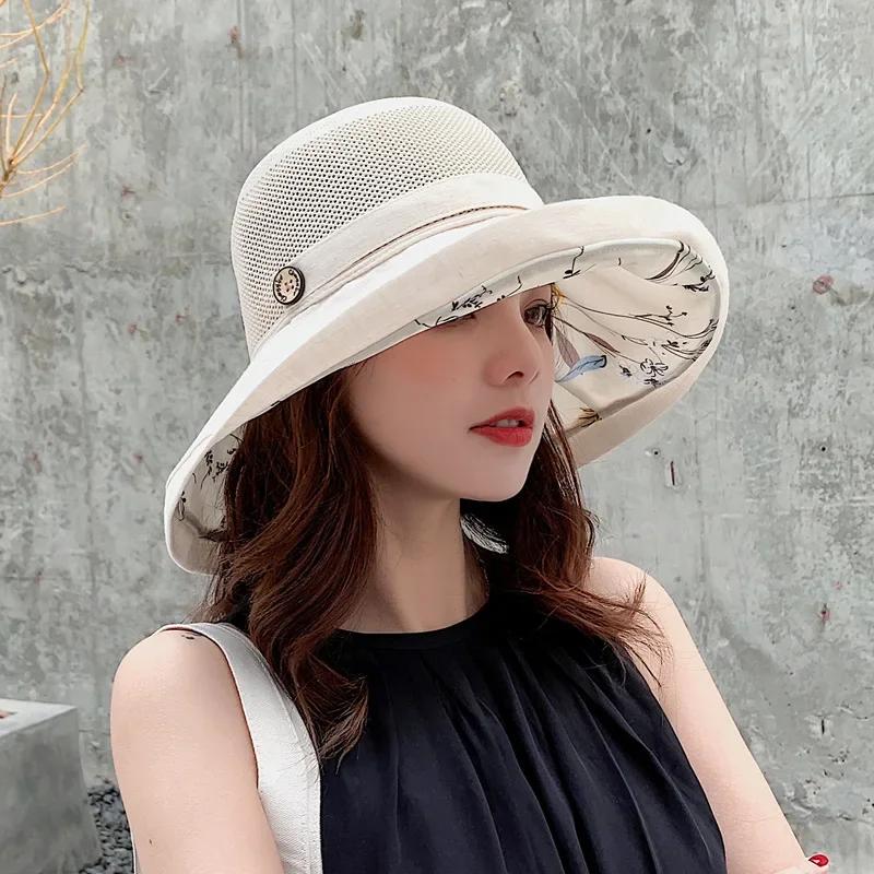 Summer Mesh Sun Hats for Women UV Protection Wide Brim Packable Beach Bucket Hat