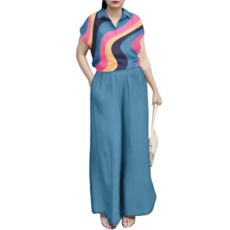 ZANZEA Women Print Blouse and Pants Summer Two Piece Suit Sets