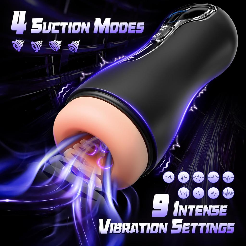 Männlicher Masturbator Penis Pumpe Sexspielzeug für Erwachsene für 18 Männer mit 4 Saug- 9 Vibrationsmodi mit LED-Anzeige Tasche Vagina Realistische Vagina Penis Trainer