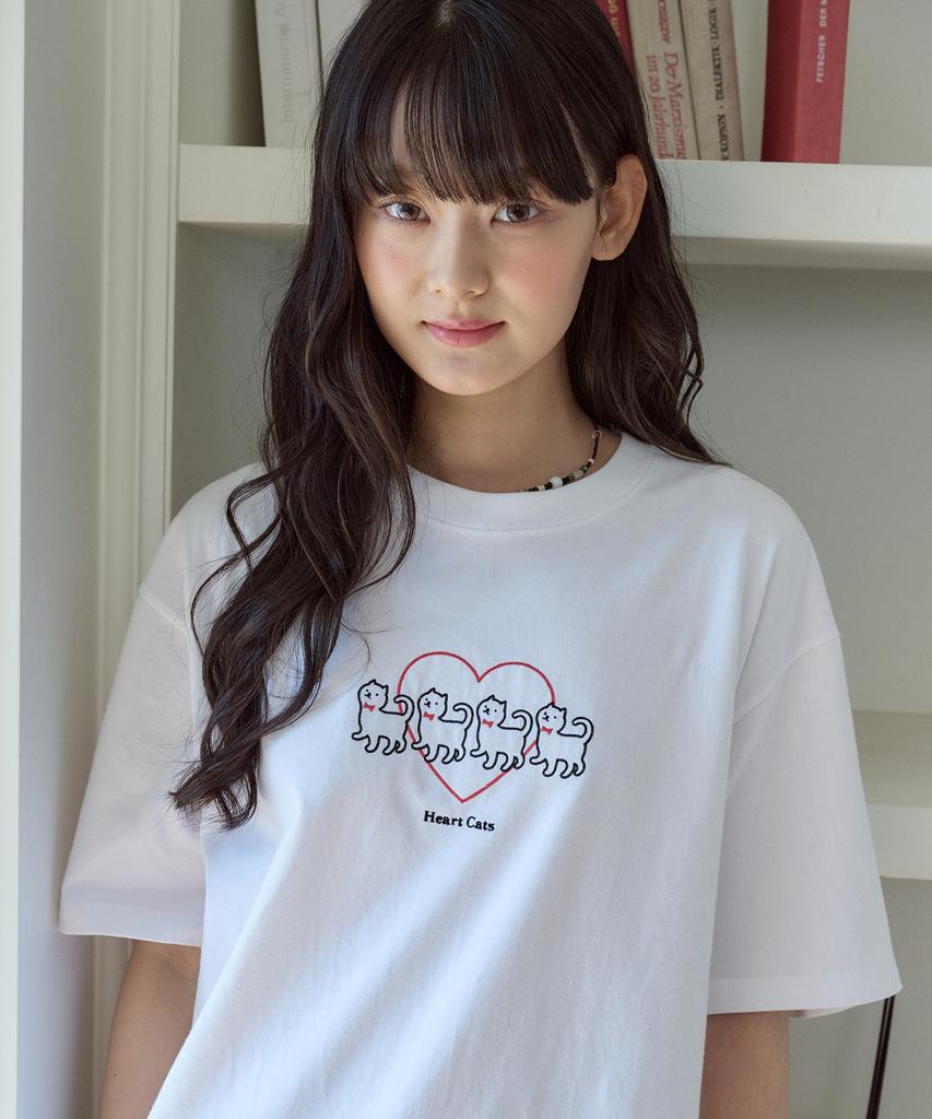 CPGN STUDIO Cat'S Heart Chain Embroidered Short Sleeve T-Shirt White