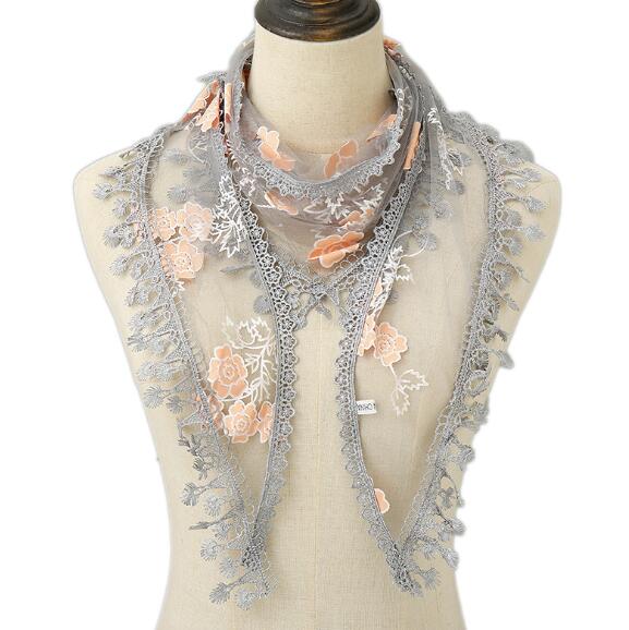 Triangle Soft Lace Veil Scarf Women Embroidered Tassel Veil Floral Prayer Church Headcovering Scarves Sheer Party Stoles