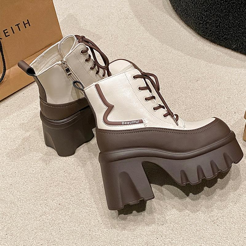 Fashion Ankle Boots for Women High Heels Fashion Lace Up Shoes Platform Designer Pumps Winter Woman 2025 Chunky Goth Chelsea Botas Femme