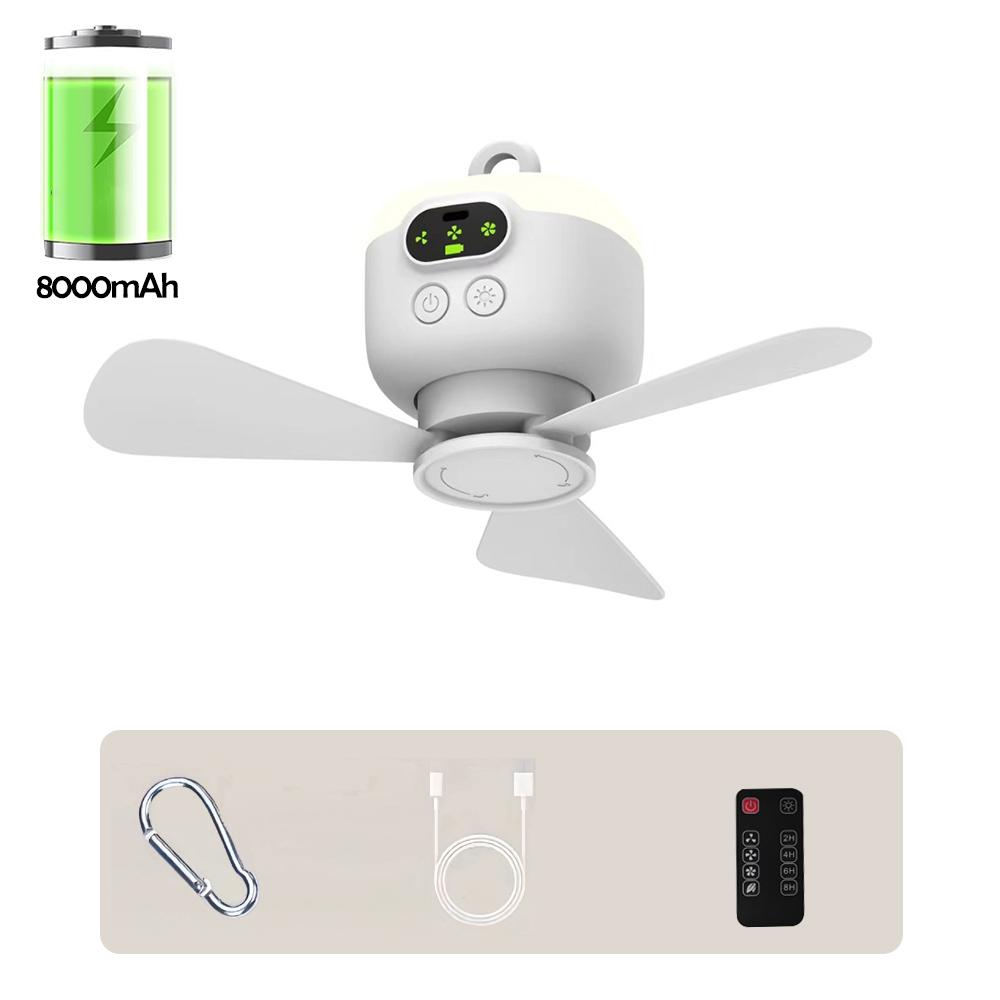 Home Quiet Ceiling Fan with Night Lights and Remote Control 8000mAh USB Rechargeable Outdoor Camping Tent Ceiling Fan Light