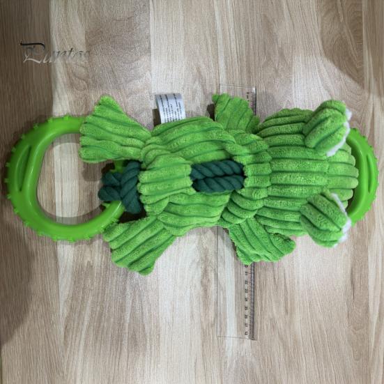 Puppy Teething Toy Tug of War Dog Bite Resistant Tough Double Ring Plush Frog Pull Boredom Relief Small Medium Cleaning Interactive Pet Supplies Soft