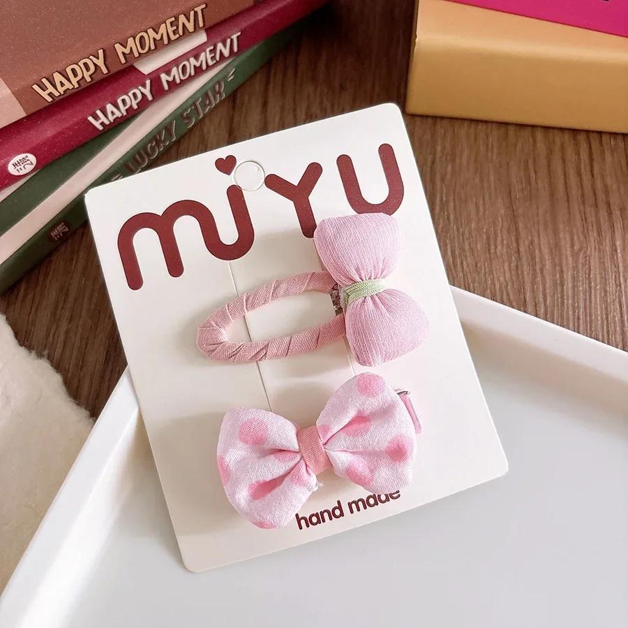 2pcs Pink Kids Barrettes Flower and Bow Fabric Bow Children Baby Hair Clips Hairpins BB Girl's Bangs  Hairpins Kids Accessories